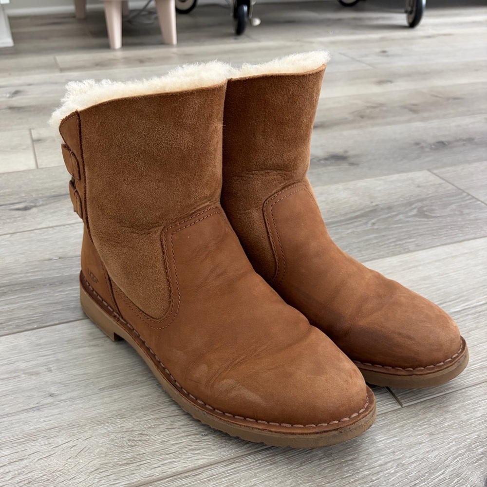 UGG Naiyah Lace-Back Genuine Leather Suede Shearling Boot Women’s